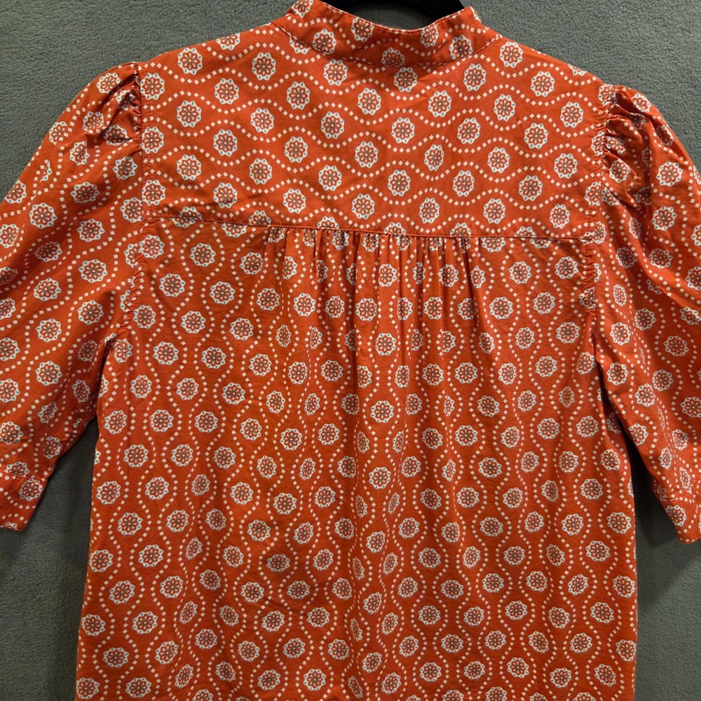 LOFT Geometric Floral Blouse Top Womens XS Puff Sleeve Casual Office Mod - Picture 5 of 12